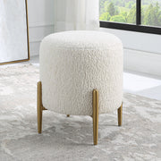 Uttermost 23821 Arles White Shearling Ottoman with Brass Metal Frame