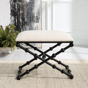 Uttermost 23782 Iron Drops Small Bench with Black Bubble Legs and White Textured Cushion