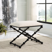 Uttermost 23782 Iron Drops Small Bench with Black Bubble Legs and White Textured Cushion