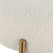 Sleek Brushed Brass and White Faux Shearling Stool