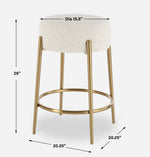 Modern Brass Metal Legs Counter Stool with Faux Shearling Seat