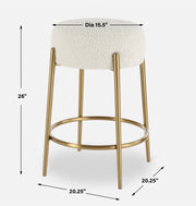 Modern Brass Metal Legs Counter Stool with Faux Shearling Seat