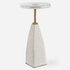Uttermost 24912 Sora Glass Drink Table with White Sandstone Base and Brass Accents