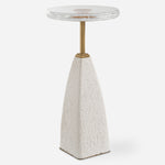 Uttermost 24912 Sora Glass Drink Table with White Sandstone Base and Brass Accents