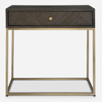 Uttermost 24989 Armistead Walnut Side Table with Herringbone Drawer and Brass Base