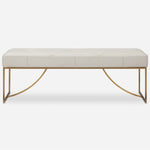 Uttermost 23843 Swale Ivory Leather Bench with Brushed Brass Stainless Steel Base