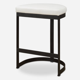 Ivanna White Faux Leather Counter Stool with Black Iron Base