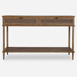 Mid-Century Console Table with Drawers and Cane Detailing