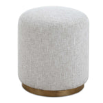 Accent Stool Ottoman 18" H Off-White Textured Fabric Brass Iron Base by One Pixie Street