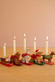 Set of 5 Ceramic Dog Taper Candle Holders 6.5
