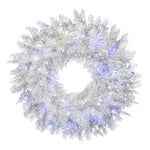 Vickerman G197361LEDTW 60" Flocked Cedar Pine Artificial Christmas Wreath Pure White And Blue Low Voltage LED Wide Angle Twinkle Lights