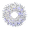 Vickerman G197337LED 36" Flocked Cedar Pine Artificial Christmas Wreath Pure White And Blue Low Voltage LED Wide Angle Lights.