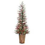 Vickerman G202256LED 5.5' X 24" Frosted Berry Potted Pine Artificial Christmas Tree Warm White LED Lights