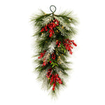 Vickerman G213008BOLED 30" Frosted Artificial Christmas Teardrop With Red Berries Frosted Foliage And Battery Operated Lights