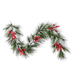 Vickerman G213014 6' X 16" Frosted Artificial Christmas Garland With 55 Pe Tips With Red Berries Green And Frosted Foliage