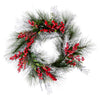 Vickerman G213024 24" Frosted Artificial Christmas Wreath With 31 Pe/Hardneedle Tips And Decorated With Red Berries And Green And Frosted Foliage