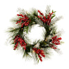 Vickerman G213025BOLED 24" Frosted Artificial Christmas Wreath With Red Berries Frosted Foliage And Battery Operated Lights.