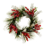 Vickerman G213025BOLED 24" Frosted Artificial Christmas Wreath With Red Berries Frosted Foliage And Battery Operated Lights.