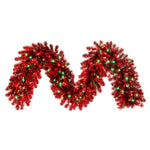 Vickerman G214119LED 9' X 18" Artificial Deluxe Red Tinsel Christmas Garland Red And Green Single Mold Wide Angle Mini Lights