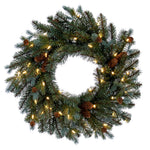 Vickerman G220425LED 24" Blue Spruce Pine Cone Artificial Pre-Lit Wreath Warm White LED Lights.