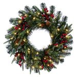 Vickerman G220625LED 24" Berry Mixed Pine Cone Artificial Pre-Lit Wreath Dura-Lit® Warm White LED Mini Lights.