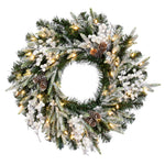 Vickerman G220825LED 24" Frosted Berry Mixed Pine Cone Artificial Pre-Lit Wreath Warm White Lights.