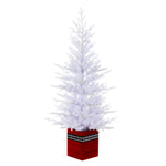 Vickerman G221040 4' X 30" Potted White Fraser Fir Artificial Unlit Christmas Tree Red Wood Container