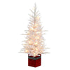Vickerman G221041LED 4' X 30" White Fraser Fir Artificial Pre-Lit Christmas Tree Warm White Lights Red Wood Container