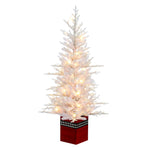 Vickerman G221041LED 4' X 30" White Fraser Fir Artificial Pre-Lit Christmas Tree Warm White Lights Red Wood Container