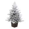Vickerman G221530 3' X 25" Potted Snowy Rosemary Pine Artificial Unlit Christmas Tree Wood Container