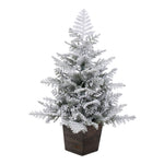 Vickerman G221530 3' X 25" Potted Snowy Rosemary Pine Artificial Unlit Christmas Tree Wood Container