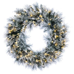 Vickerman G225731LED 30" Flocked Jackson Pine Artificial Pre-Lit Wreath With Warm White Lights And 165 Pvc Tips