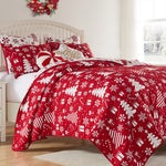 Greenland Home Fashions Peppermint Party Red 3-Piece Coverlet Set, Reversible Holiday Quilt, Polyester Jacquard