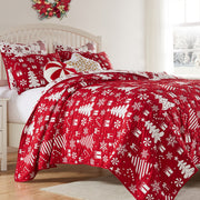 Peppermint Party Holiday Coverlet Set – Red & White Christmas Quilt, Twin Size