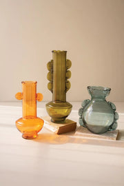 Set of 3 Multicolor Glass Vases With Retro Inspired Shapes 14