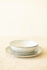 Glazed Grey Ceramic Dinnerware Set 3pc for Farmhouse Dining 10.5"D  by Kalalou