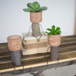 Cheery Friends Clay Planter Pots 7"H - Clay & River Rock Pot Head Shelf Sitters, (2 X Set of 3) by Kalalou