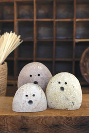 Halloween Tabletop Ghosts – 5 Inch Tall River Rock, Set of 3 Pieces