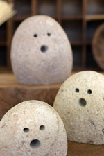 Halloween Ghost Decoration Set – River Rock, 5 Inch Tall, 3 Pieces