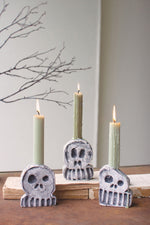Kalalou Rustic Clay Skull Candle Holders – Halloween Taper Set of 3