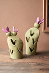 Set of two textured clay lanterns with cactus design

