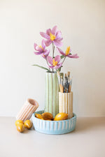 Ribbed Clay Cylinder Vases & Bowl – Large 12.5"Tall Set of 4 by Kalalou