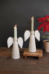 Handcrafted Angel Taper Candle Holder – Grey and White Clay