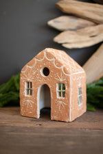 Handmade Gingerbread House Luminary – Clay Christmas Accent 7" Tall by Kalalou