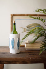 Painted Clay Sardine Vase – 8" Tall Handcrafted Decorative Pot by Kalalou