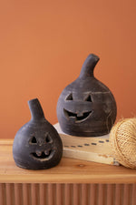 Small Black Clay Jack O Lanterns Set of 2 – Indoor Halloween Decor 8" by Kalalou
