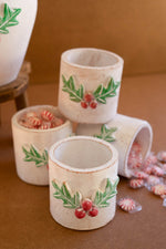 Handcrafted Clay Holly Container Festive Holiday Decor 4.5" Tall Set of 4 by Kalalou