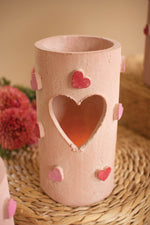 Heart Carved Clay Luminary Set of 4 Cozy Romantic Decor 8" Tall by Kalalou