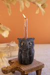 Handcrafted clay owl taper candle holder with rustic finish
