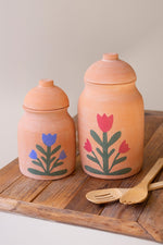 Decorative Clay Storage Canisters with Floral Motif (Set of 2) 7" by Kalalou